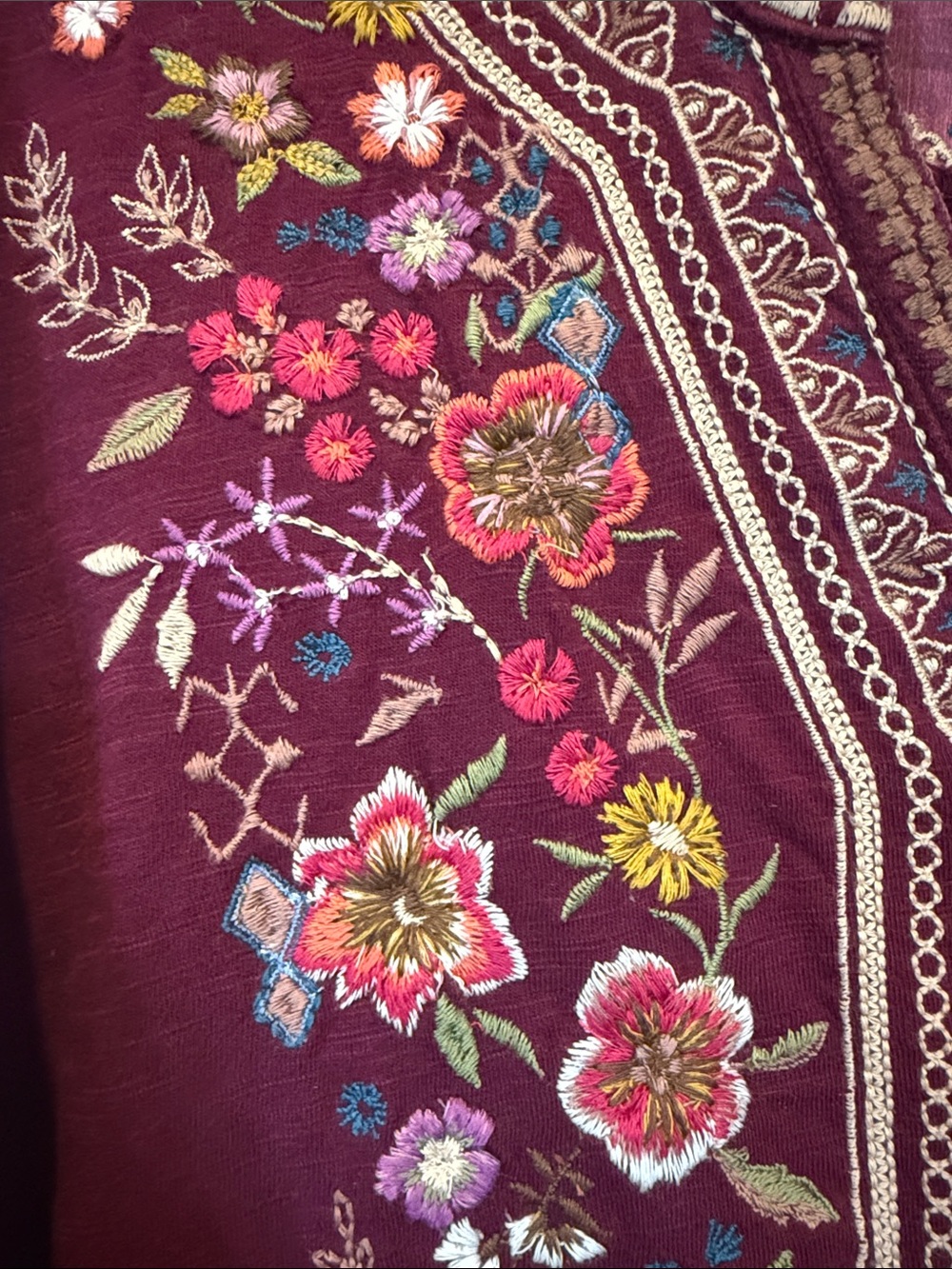 Sundance Berry Embroidered Boho Tunic with Colorful Printed Sleeves - Picture 3 of 5